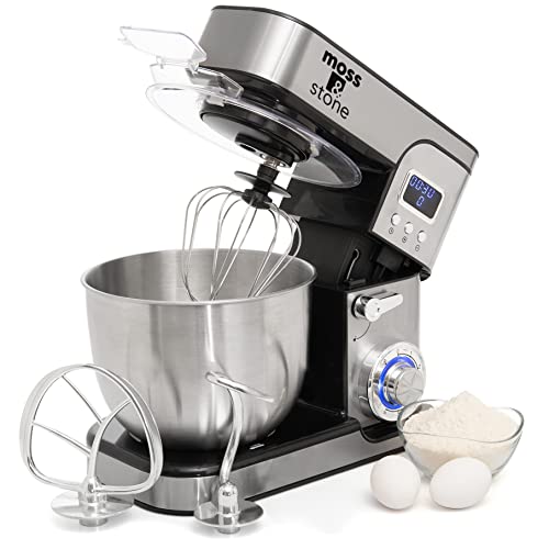 Moss & Stone Stand Mixer With LCD Display, 6 Speed Electric Mixer With 5.5 Quart Stainless Steel Mixing Bowl, Black Body, Dough Hook, Egg Whisk, Beater & Baking Spatula