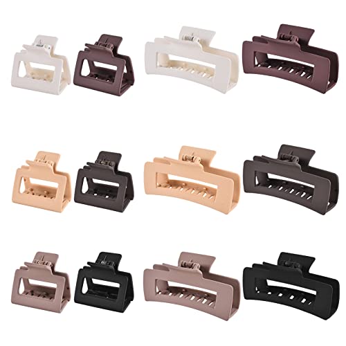 12 Pcs Rectangle Hair Clips, Hair Accessories for Women and Girls, Including 6 Pcs 4 Inch Large Claw Clips for Thick Hair and 6 Pcs 2 inch Small Hair Claw Clips for Thin Hair Set Matte Coating (Neutral)