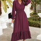 MASCOMODA Women Boho Maxi Dress 2023 Long Sleeve V Neck Swiss Dot Smocked High Waisted Button, Anti-Wrinkle Ruffle Tiered Fall Dress