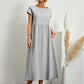 Akivide Women's Fall Cotton Linen Short Sleeve Dress Crew Neck Loose Casual  Dresses with Pockets