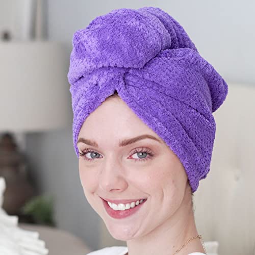 Leporem Oversized (30 inch X 11 inch) Pack of 3 Microfiber Towel for Hair - Super Fast Dry & Absorbent Hair Towel for Hair, Hair Caps for Women, Men, Kids (Hydrangea Rich Purple)