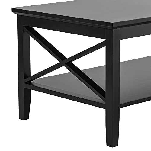 ChooChoo Oxford Coffee Table with Thicker Legs, Black Wood Coffee Table with Storage for Living Room Must Have For Living Room