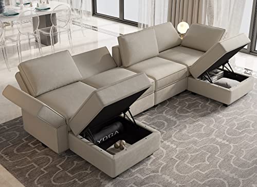 Belffin Modular Sectional Sofa with Reversible Chaises U Shaped Sectional Couch with Storage Seat Grey Adjustable Backrest and Armrest