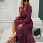 MASCOMODA Women Boho Maxi Dress 2023 Long Sleeve V Neck Swiss Dot Smocked High Waisted Button, Anti-Wrinkle Ruffle Tiered Fall Dress
