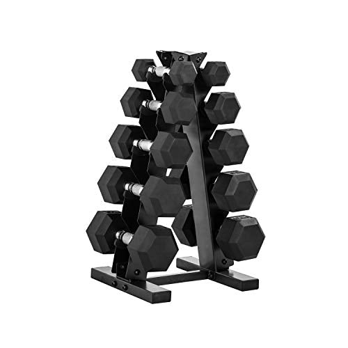 CAP Barbell 150 Lb Dumbbell Set with Vertical A-Frame Rack, Carbon Durable and Reliable