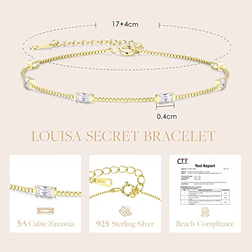 LOUISA SECRET Birthstone Bracelets for Women Girl, 925 Sterling Silver Dainty Simple Women Charm Link Bracelet, Birthday Anniversary Jewelry Gifts for Woman Girlfriend Mother Mom Her Wife