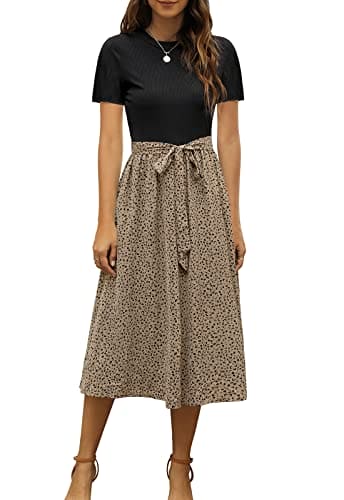 Zattcas Midi Dress for Women Short Sleeve Modest Dress, Work Teacher Dress