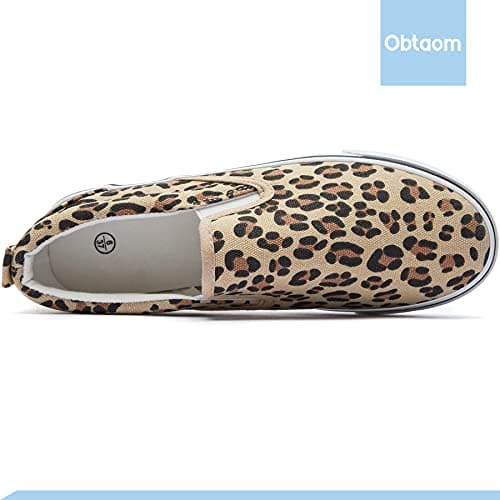 Obtaom Womens Animal Print Slip on Shoes Comfortable Canvas Fashion Sneakers Leopard Canvas Shoes Cheetah Print