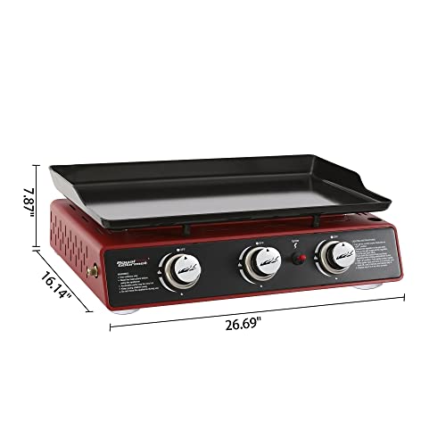 Royal Gourmet PD1301R Portable 24-Inch 3-Burner Table Top Gas Grill and Griddle with Cover, 25,500 BTUs, Outdoor Cooking Camping or Tailgating, Red Colored