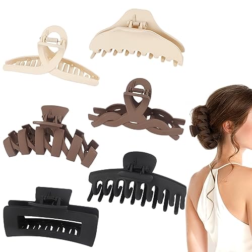 Beauty.H.C Large Hair Claw Clips for Women, Big Matte Claw Clips Variety Pack, Trendy Aesthetic Accessories for Women & Girls -Nonslip Neutral Claw Clips (6 pack)