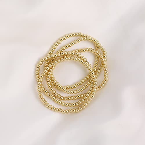 Elegance 11 designs 14K Gold Plated Bead Ball Bracelet Stretchable Elastic Gold Beaded Bracelets for Women