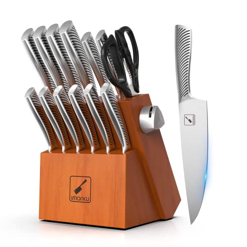 Kitchen Knife Set with Block, imarku 14-Piece High Quality Stainless Steel Knife Set, Dishwasher Safe Kitchen knives, Chef Knife Set Built-in Sharpener, Ergonomic Handle