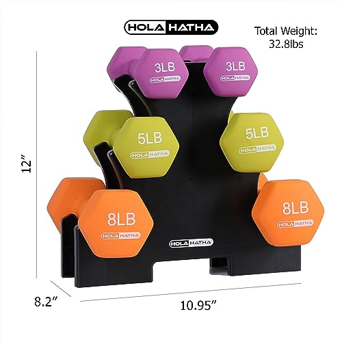 3Lb, 5Lb & 8Lb Hex Dumbbell Set with Rack Stand, Ideal Strength Weight Training for Ladies, Women’s weights Perfect home workout gym exercises for muscle toning fitness