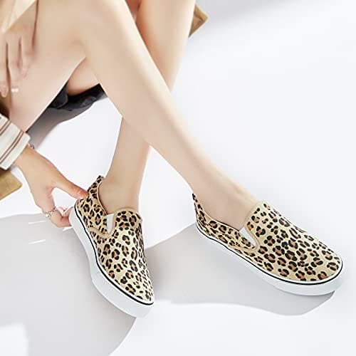 Obtaom Womens Animal Print Slip on Shoes Comfortable Canvas Fashion Sneakers Leopard Canvas Shoes Cheetah Print