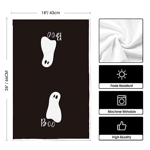 Artoid Mode Stripes Trick or Treat Ghost Halloween Kitchen Towels Dish Towels, 18 x 26 Inch Boo Holiday Drying Cloth Hand Towels for Cooking Baking Set of 2