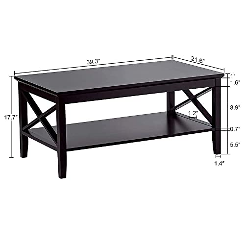 ChooChoo Oxford Coffee Table with Thicker Legs, Black Wood Coffee Table with Storage for Living Room Must Have For Living Room