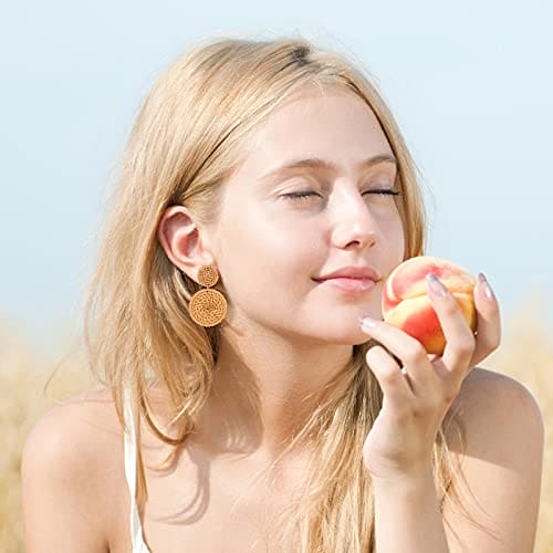 6 Pairs Rattan Earrings Straw Earrings Tassel Woven Bohemian Earring Handmade Wicker Braid Hoop Drop Earring For Women Girls (Charming Series)