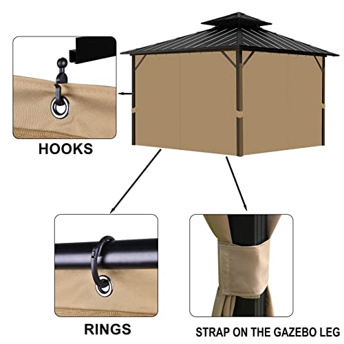 Gazebo Replacement Privacy Curtain, 12'X12' Gazebo Curtains Outdoor Waterproof, 4-Panels Curtains with Zipper for Patio, Garden and Backyard (Only Curtains, 12'X12', Beige)