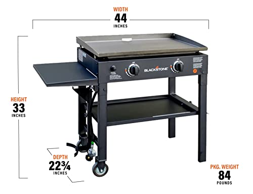 Blackstone Flat Top Gas Grill Griddle 2 Burner Propane Fuelled Rear Grease Management System, 1517, for Camping, 28 inch