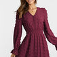MASCOMODA Women Boho Maxi Dress 2023 Long Sleeve V Neck Swiss Dot Smocked High Waisted Button, Anti-Wrinkle Ruffle Tiered Fall Dress