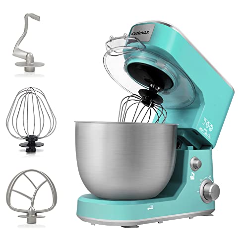 CUSIMAX Stand Mixer with 5-QT Stainless Steel Bowl, with Dough Hook, Mixing Beater and Whisk, Splash Guard (Green)