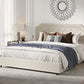 Queen Size Bed Frame Upholstered Low Profile Traditional Platform with Tufted and Nail Headboard/No Box Spring Needed/No Bed Skirt Needed/Linen Fabric Upholstery (Beige Queen Size) 4 drawers