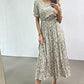GRECERELLE Women Fall Casual Loose Crew Neck Boho, Floral Print Ruffle Puff Sleeve, High Waist Dress