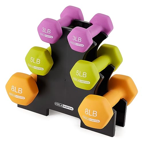 3Lb, 5Lb & 8Lb Hex Dumbbell Set with Rack Stand, Ideal Strength Weight Training for Ladies, Women’s weights Perfect home workout gym exercises for muscle toning fitness