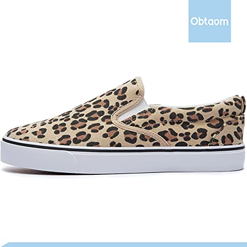 Obtaom Womens Animal Print Slip on Shoes Comfortable Canvas Fashion Sneakers Leopard Canvas Shoes Cheetah Print