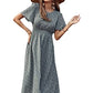 Floerns Women's Short Sleeve Boho Floral Dress A Line Smocked Midi Dress