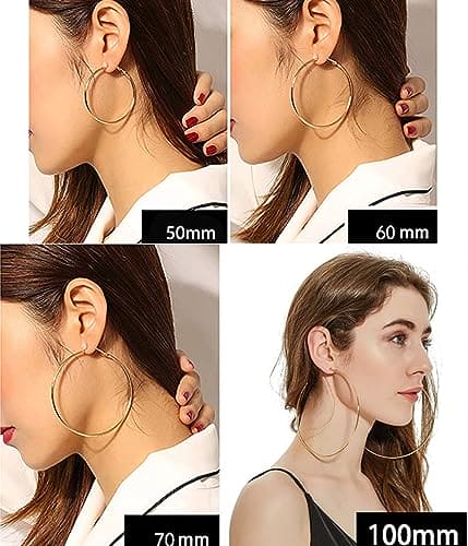Cocadant 3 Pairs 60mm Big Hoop Earrings for Women Girls,Stainless Steel Earrings 14K Gold Plated Rose Gold Plated Silver Hypoallergenic Hoops set