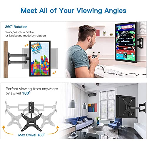 Full Motion TV Monitor Wall Mount Bracket Articulating Arms Swivels Tilts Extension Rotation Easy Installation LED LCD Flat Curved Screen TVs & Monitors, Max VESA 200x200mm up to 44lbs by Pipishell