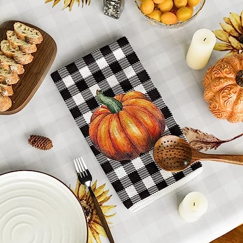 Artoid Mode Buffalo Plaid Pumpkin Hello Fall Kitchen Towels Dish Towels, Set of 2 18x26 Inch Seasonal Hand Towels