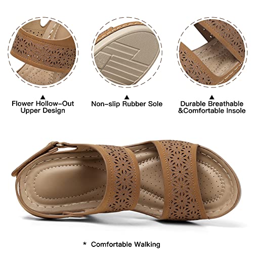 SHIBEVER Women Wedge Sandals Dressy: Summer Low Heel Open Toe Shoes Brown Comfortable Platform Shoes