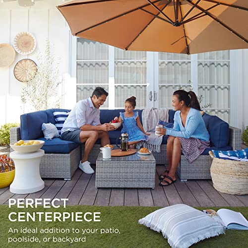 Best Choice Products 7-Piece Modular Outdoor Sectional Wicker Patio Furniture Set w/ 6 Chairs, 2 Pillows, Seat Clips, Coffee Table, Cover Included - Gray/Navy