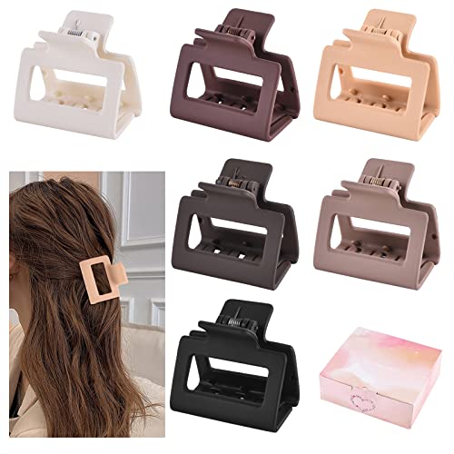 12 Pcs Rectangle Hair Clips, Hair Accessories for Women and Girls, Including 6 Pcs 4 Inch Large Claw Clips for Thick Hair and 6 Pcs 2 inch Small Hair Claw Clips for Thin Hair Set Matte Coating (Neutral)