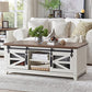 OKD 48'' Coffee Table with Storage & Sliding Barn Doors, Farmhouse & Industrial Cocktail Table w/Adjustable Shelves, Modern Rectangular Rustic Living Room Table Antique White