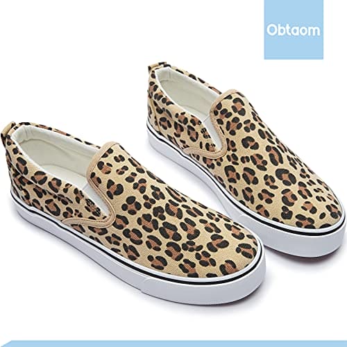 Obtaom Womens Animal Print Slip on Shoes Comfortable Canvas Fashion Sneakers Leopard Canvas Shoes Cheetah Print