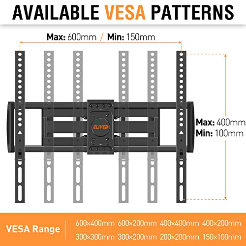 ELIVED UL Listed TV Wall Mount for Most 37-82 Inch Flat Screen TVs, Swivel and Tilt Full Motion Bracket, Max VESA 600x400mm, 100 lbs. Loading, Fits 16" Wood Studs, YD3003