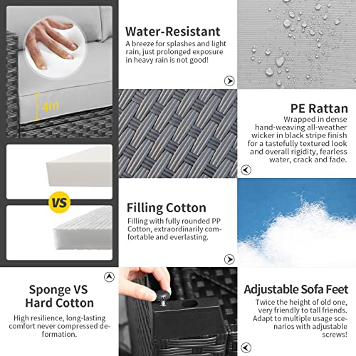 Rattaner Patio Furniture Sets 7 Pieces Outdoor Furniture Sectional Patio Couches Set Storage Table No-Slip Grey Cushions and Waterproof Covers