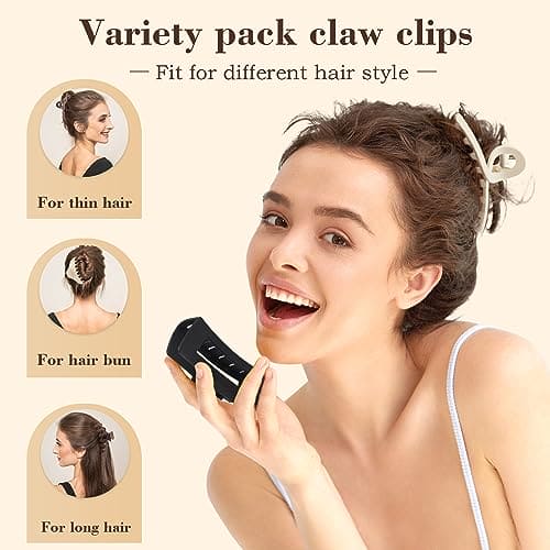 Beauty.H.C Large Hair Claw Clips for Women, Big Matte Claw Clips Variety Pack, Trendy Aesthetic Accessories for Women & Girls -Nonslip Neutral Claw Clips (6 pack)