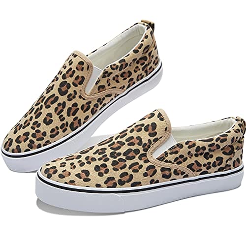 Obtaom Womens Animal Print Slip on Shoes Comfortable Canvas Fashion Sneakers Leopard Canvas Shoes Cheetah Print