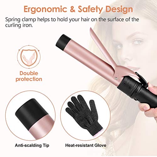 6-IN-1 Curling Iron, Professional Curling Iron Wand Set with 6 Interchangeable Ceramic Barrels (0.35'' to 1.25'') and 2 Temperature Adjustments, Heat Protective Glove & 2 Clips