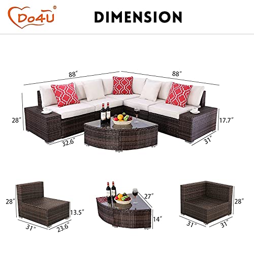 Do4U 6 Pieces Patio Furniture Set Lawn Backyard Poolside PE Wicker Rattan Steel Frame Sectional Set