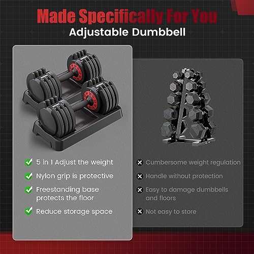 Adjustable Dumbbell 55LB 5 In 1 Single Dumbbells for Multiweight Options with Anti-Slip Metal Handle Ideal for Home Gym Workouts