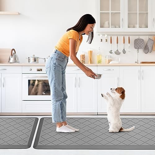 WEZVIX Cushioned Kitchen Mat 2 PCS, Anti Fatigue Kitchen Rugs, Heavy Duty Kitchen Rugs and Mats Non-Skid, Ergonomic Comfort Foam Home, Office, Sink, Laundry - Grey