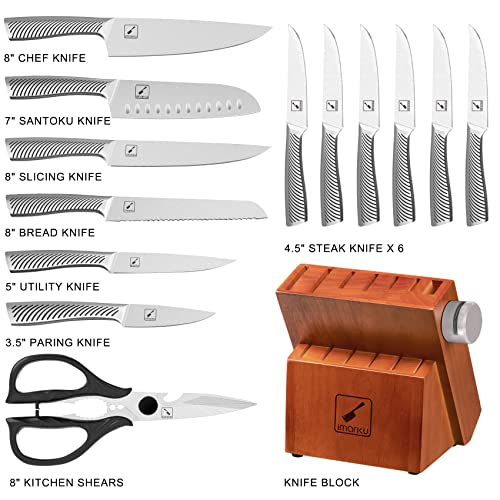 Kitchen Knife Set with Block, imarku 14-Piece High Quality Stainless Steel Knife Set, Dishwasher Safe Kitchen knives, Chef Knife Set Built-in Sharpener, Ergonomic Handle