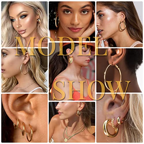 42 Pairs Gold Hoop Earrings Set for Women, Fashion Chunky Pearl Earrings Multipack Twisted Statement Earring Pack, Hypoallergenic Small Big Hoops Earrings for Birthday Party (gold A)
