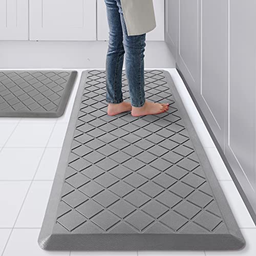 WEZVIX Cushioned Kitchen Mat 2 PCS, Anti Fatigue Kitchen Rugs, Heavy Duty Kitchen Rugs and Mats Non-Skid, Ergonomic Comfort Foam Home, Office, Sink, Laundry - Grey