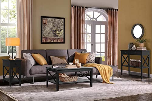 ChooChoo Oxford Coffee Table with Thicker Legs, Black Wood Coffee Table with Storage for Living Room Must Have For Living Room